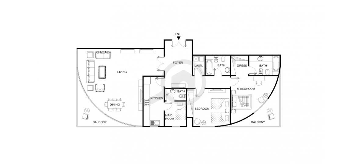 Планировка апартаментов «133SQM» 2 спальни в ЖК BEACH TOWERS