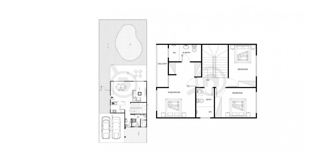 Планировка апартаментов «260SQM» 3 спальни в ЖК AL REEF 2