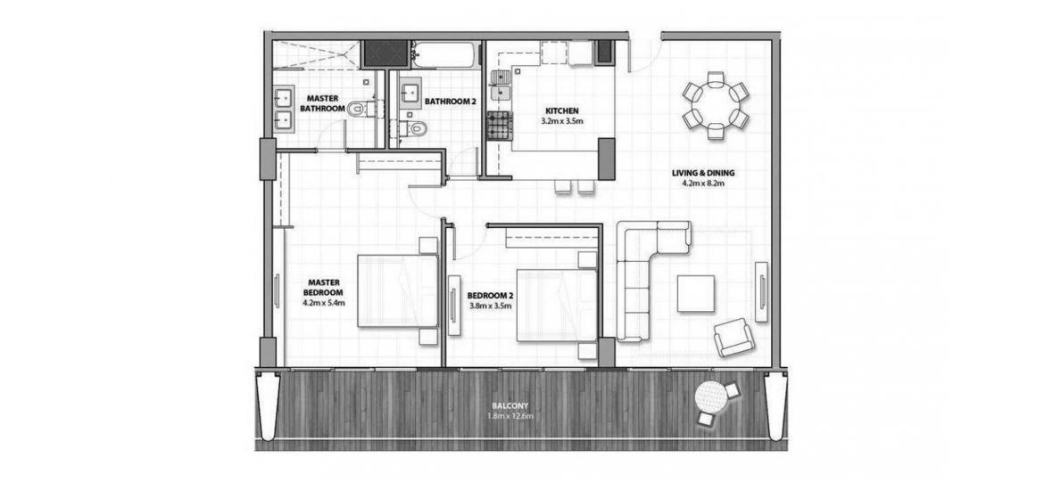 Планировка апартаментов «127SQM» 2 спальни в ЖК AL HADEEL