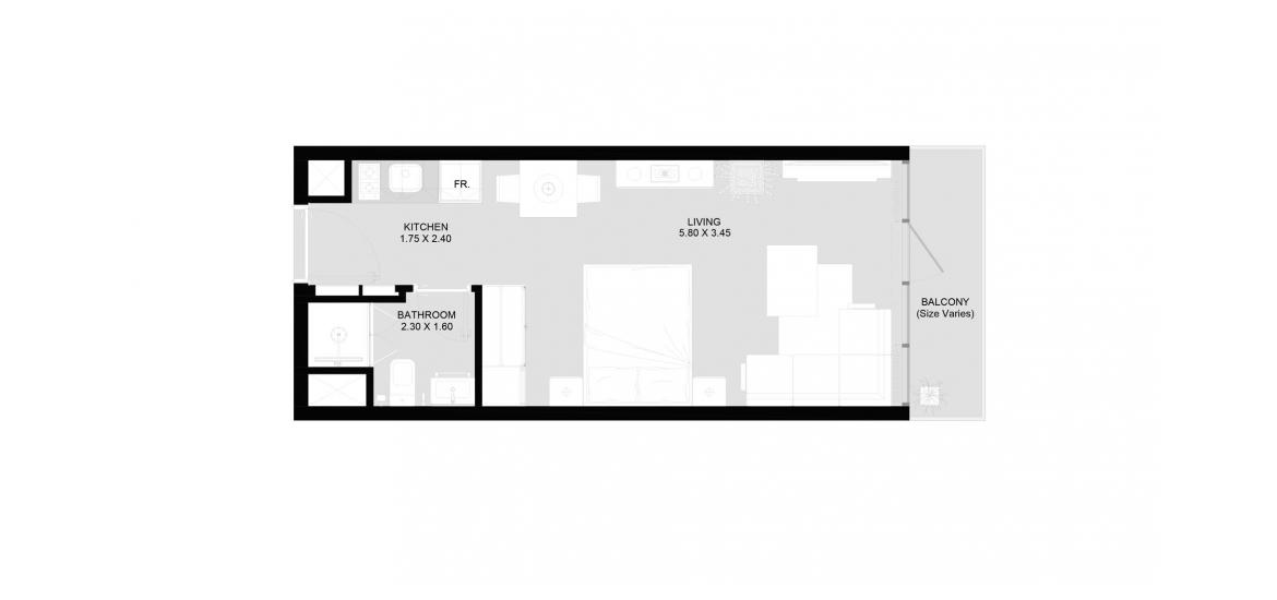 Планировка апартаментов «STUDIO» 1 комната в ЖК AL MARYAH VISTA 2