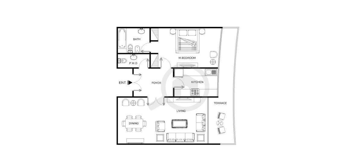 Планировка апартаментов «94SQM» 1 спальня в ЖК BEACH TOWERS