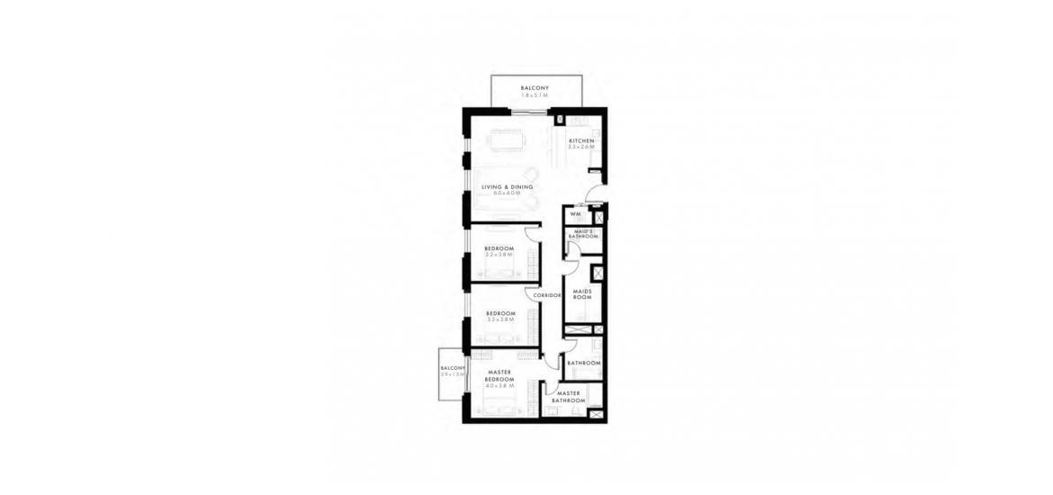 Планировка апартаментов «146SQM» 3 спальни в ЖК REFLECTION