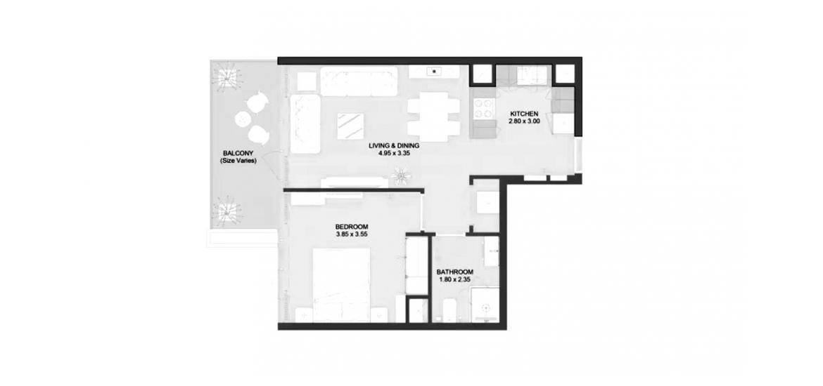 Планировка апартаментов «56SQM» 1 спальня в ЖК DIVA