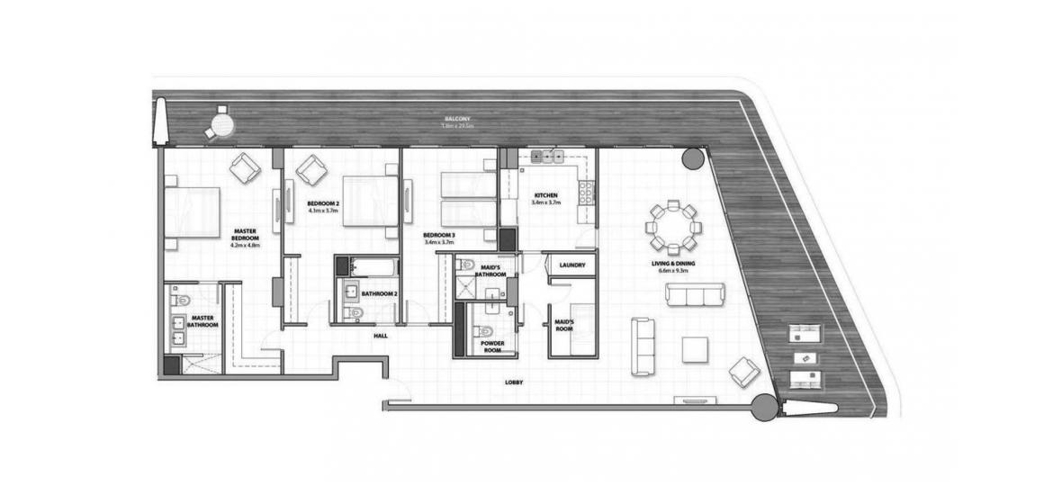 Планировка апартаментов «252SQM» 3 спальни в ЖК AL HADEEL