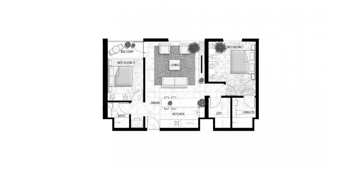 Планировка апартаментов «118SQM» 2 спальни в ЖК SHAMS MEERA