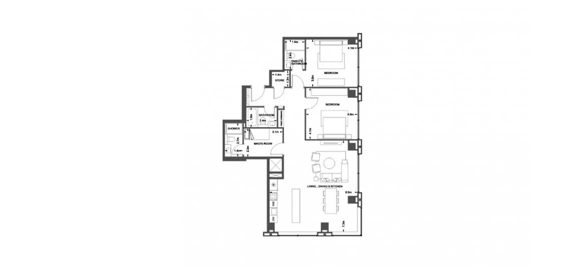 Планировка апартаментов «114SQM» 2 спальни в ЖК PIXEL