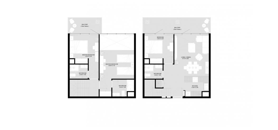 Планировка апартаментов «3BD» 3 спальни в ЖК AL MARYAH VISTA 2