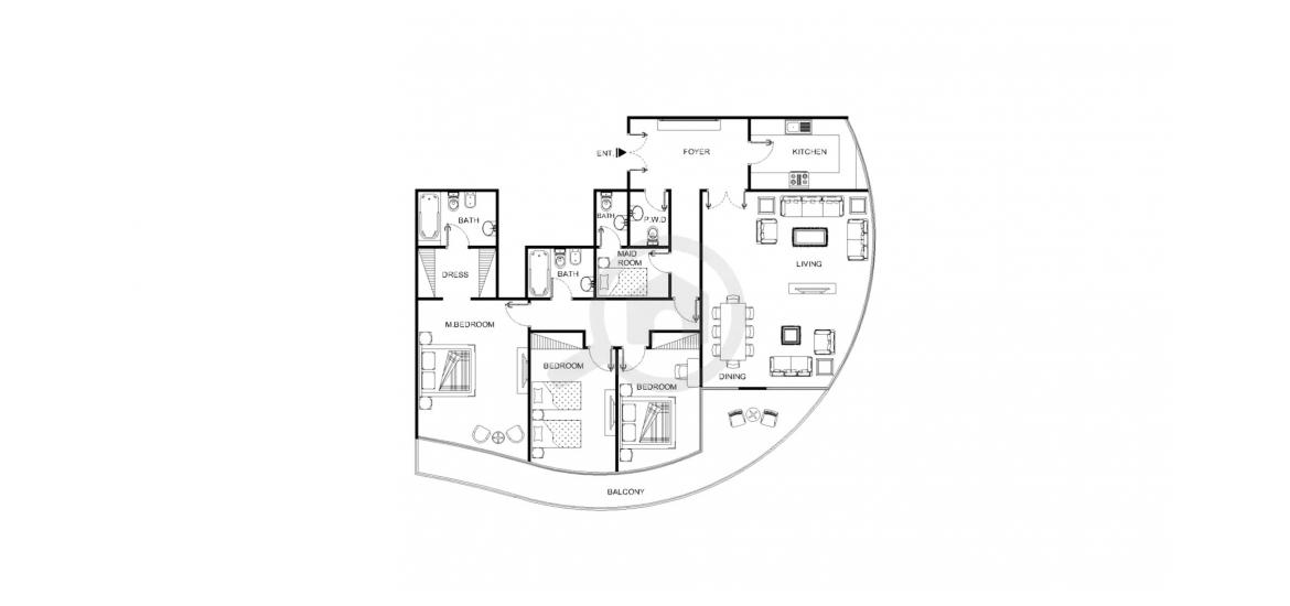 Планировка апартаментов «201SQM» 3 спальни в ЖК BEACH TOWERS