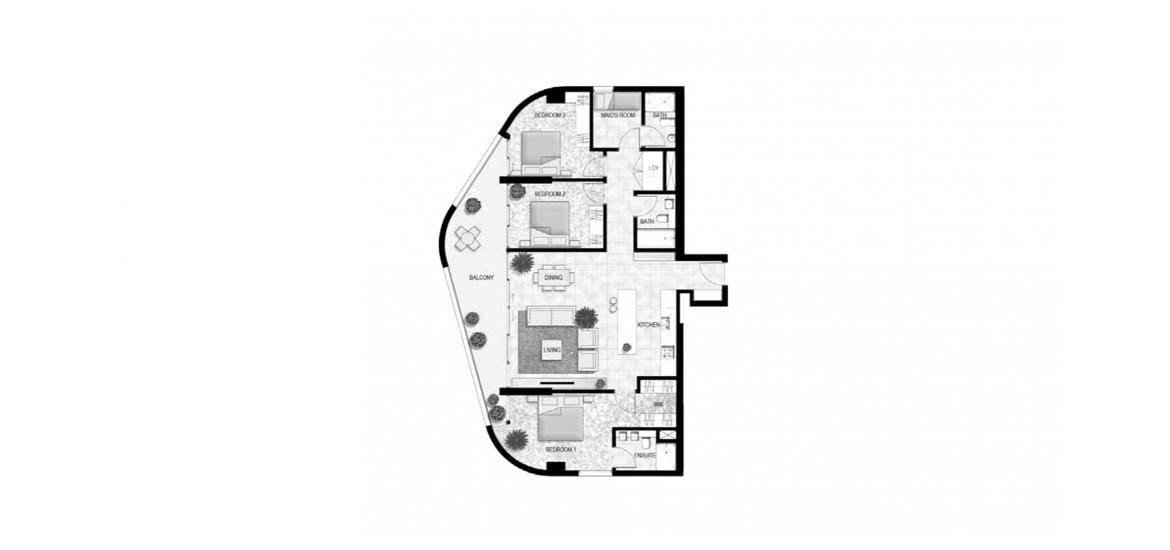 Планировка апартаментов «122SQM» 3 спальни в ЖК SHAMS MEERA