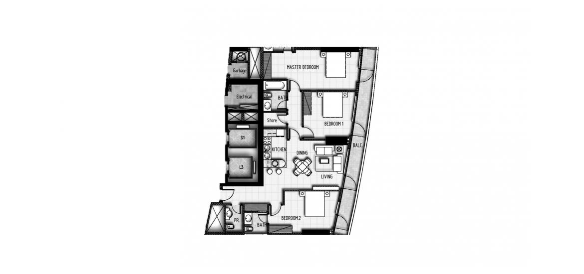 Планировка апартаментов «153SQM» 3 спальни в ЖК MARINA BAY