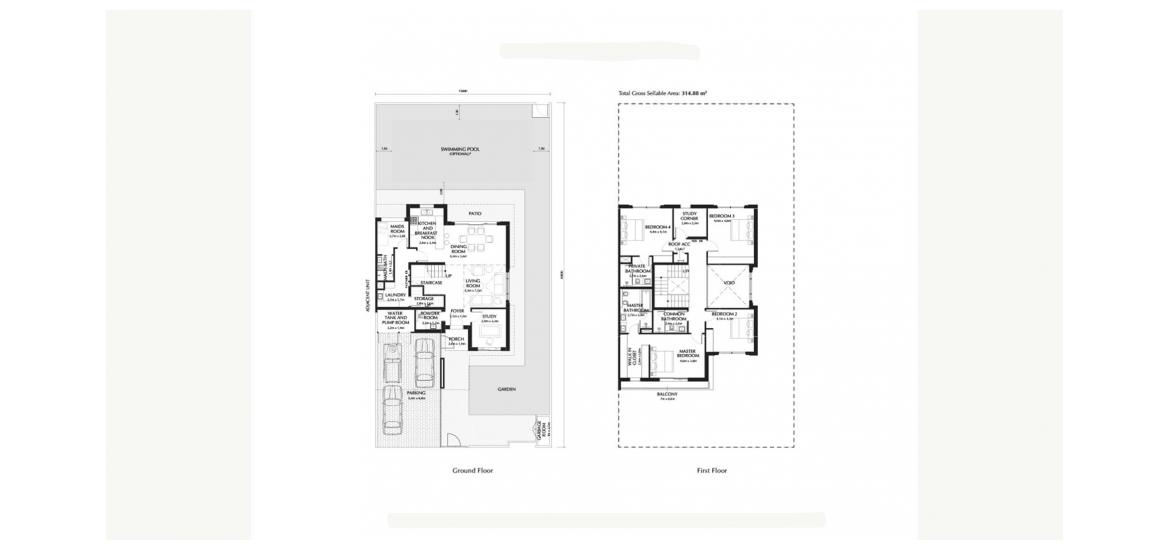 Планировка апартаментов «314SQM» 4 спальни в ЖК THE MAGNOLIAS