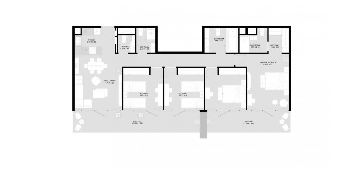 Планировка апартаментов «4BD» 4 спальни в ЖК AL MARYAH VISTA 2