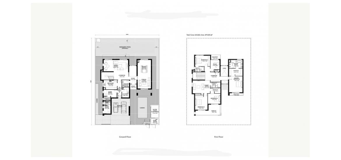 Планировка апартаментов «475SQM» 4 спальни в ЖК THE MAGNOLIAS