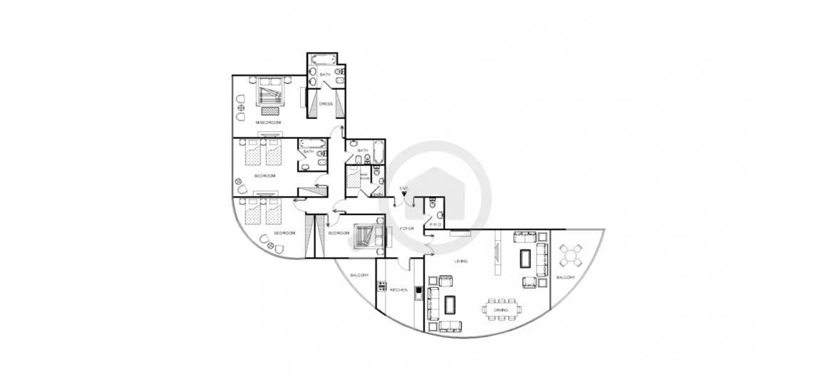 Планировка апартаментов «261SQM» 4 спальни в ЖК BEACH TOWERS