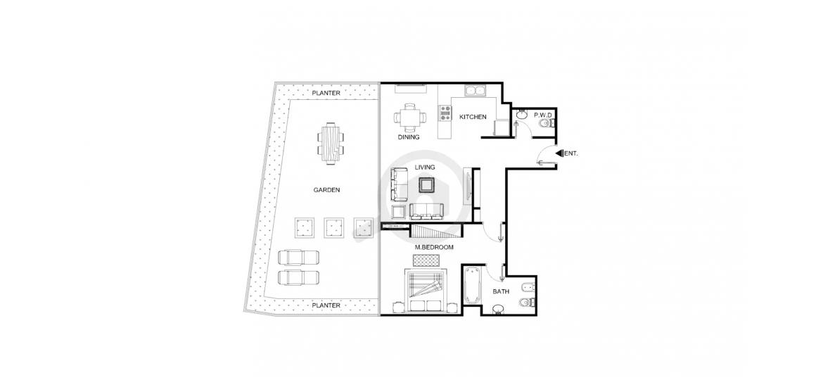 Планировка апартаментов «83SQM» 1 спальня в ЖК AL BANDAR