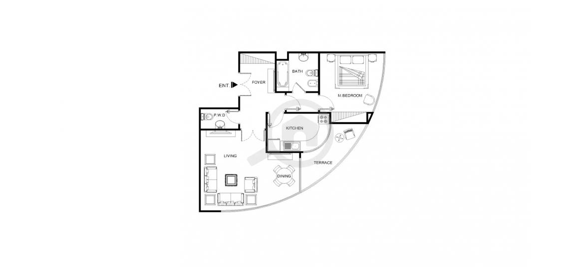 Планировка апартаментов «80SQM» 1 спальня в ЖК BEACH TOWERS
