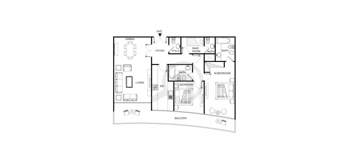 Планировка апартаментов «135SQM» 2 спальни в ЖК BEACH TOWERS