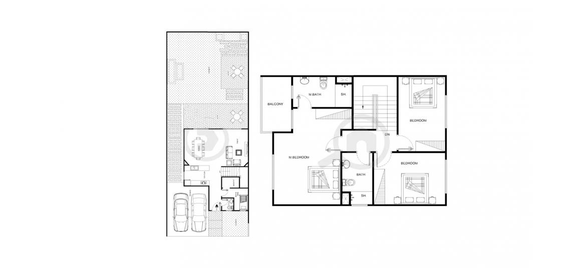 Планировка апартаментов «217SQM» 3 спальни в ЖК AL REEF 2