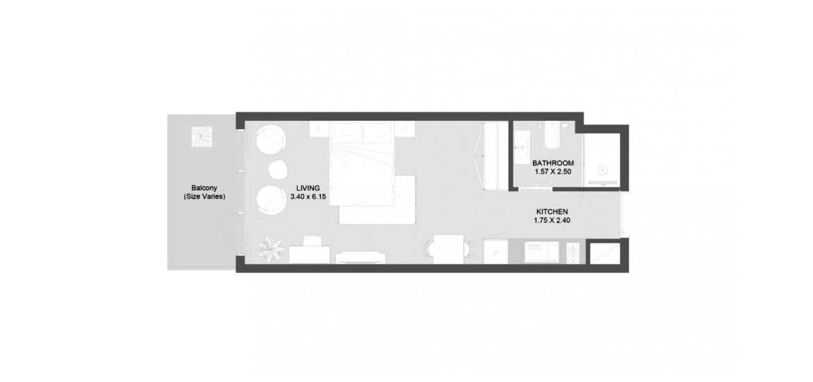Планировка апартаментов «36SQM» 1 спальня в ЖК OASIS RESIDENCE ONE