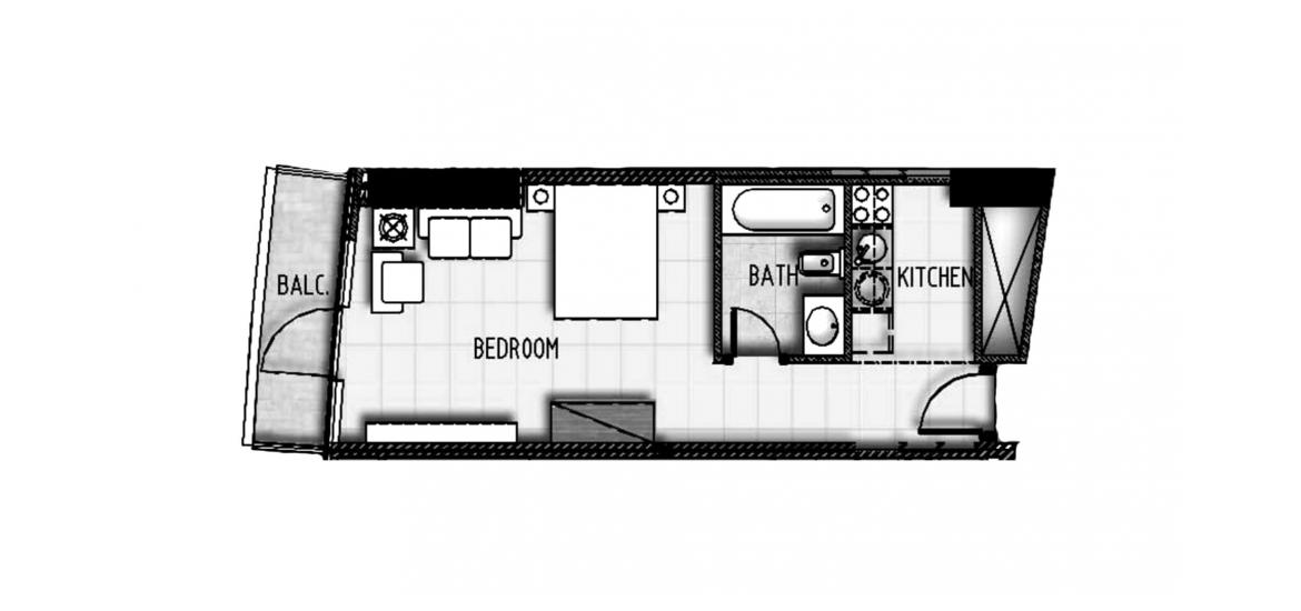 Планировка апартаментов «45SQM» 1 спальня в ЖК MARINA BAY