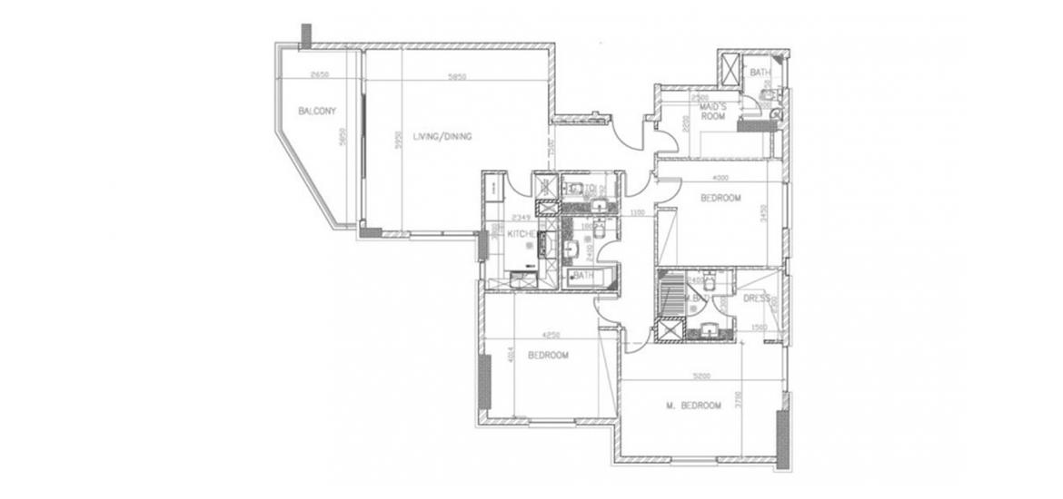 Планировка апартаментов «144SQM» 3 спальни в ЖК PARKSIDE RESIDENCE