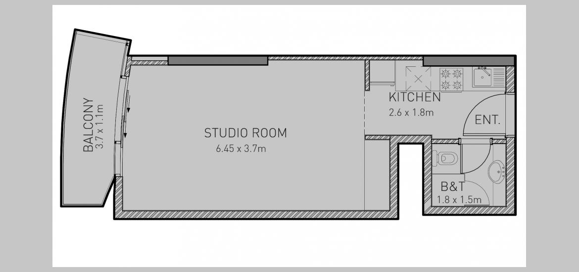 Планировка апартаментов «37SQM» 1 комната в ЖК JULPHAR