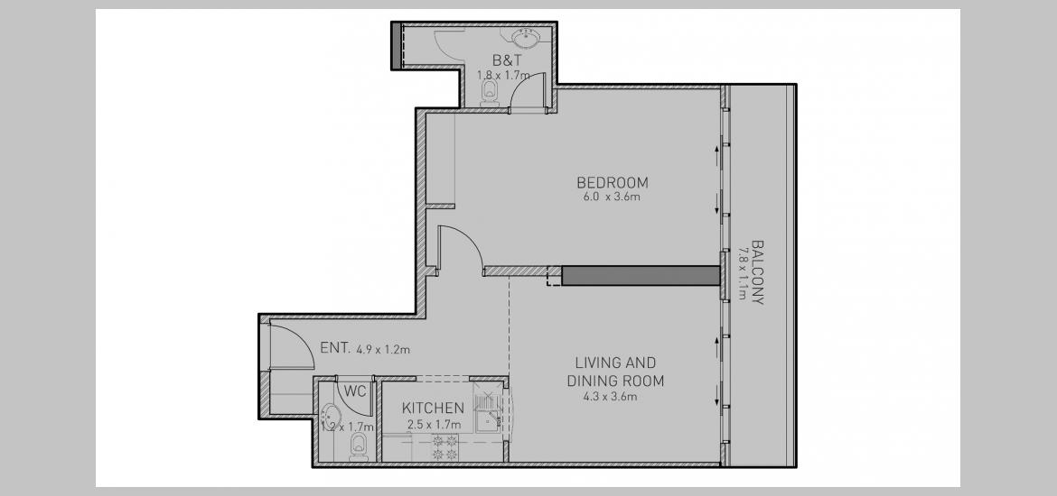 Планировка апартаментов «72SQM» 2 комнаты в ЖК JULPHAR