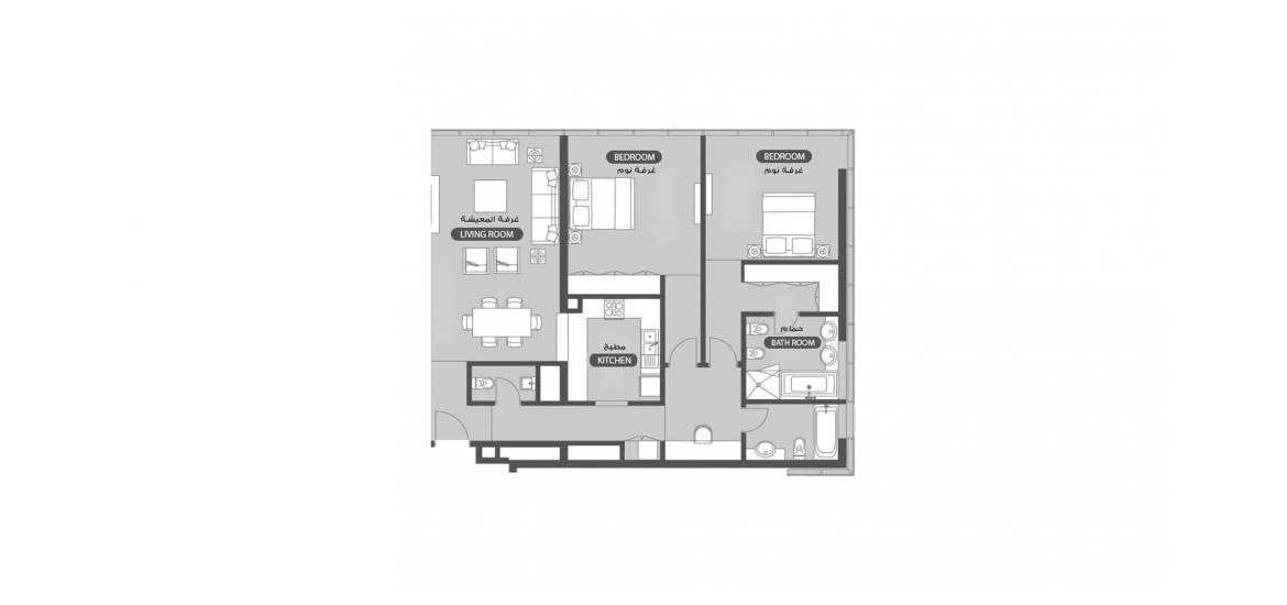 Планировка апартаментов «120 SQM 2BDRM TYPE A» 3 комнаты в ЖК LAMAR RESIDENCES