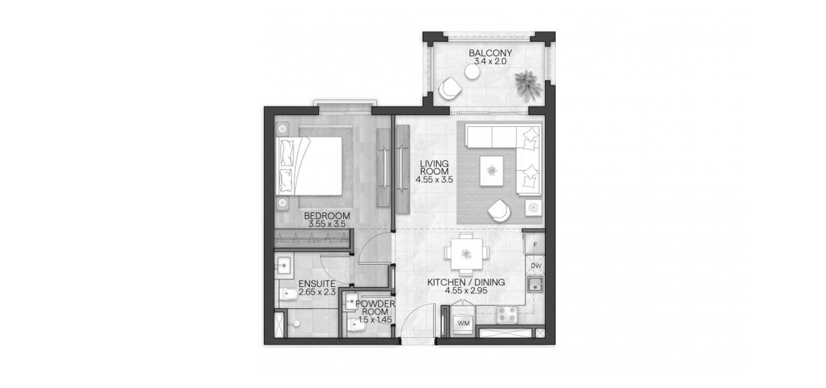 Планировка апартаментов «BLOOM LIVING GRANADA 65 SQM 1BDRM TYPE A» 2 комнаты в ЖК BLOOM LIVING GRANADA