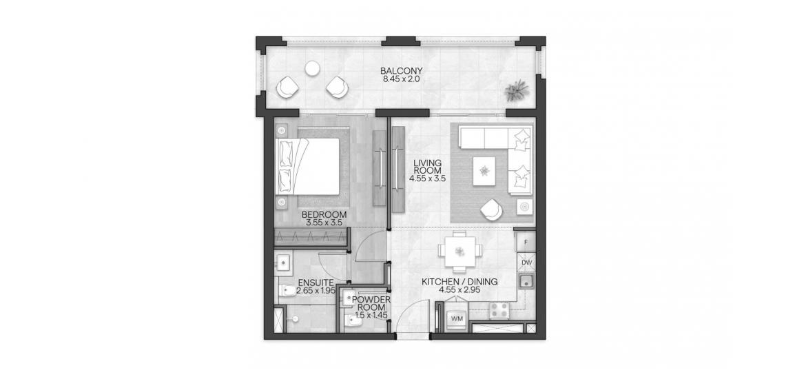 Планировка апартаментов «BLOOM LIVING GRANADA 77 SQM 1BDRM TYPE A-3» 2 комнаты в ЖК BLOOM LIVING GRANADA