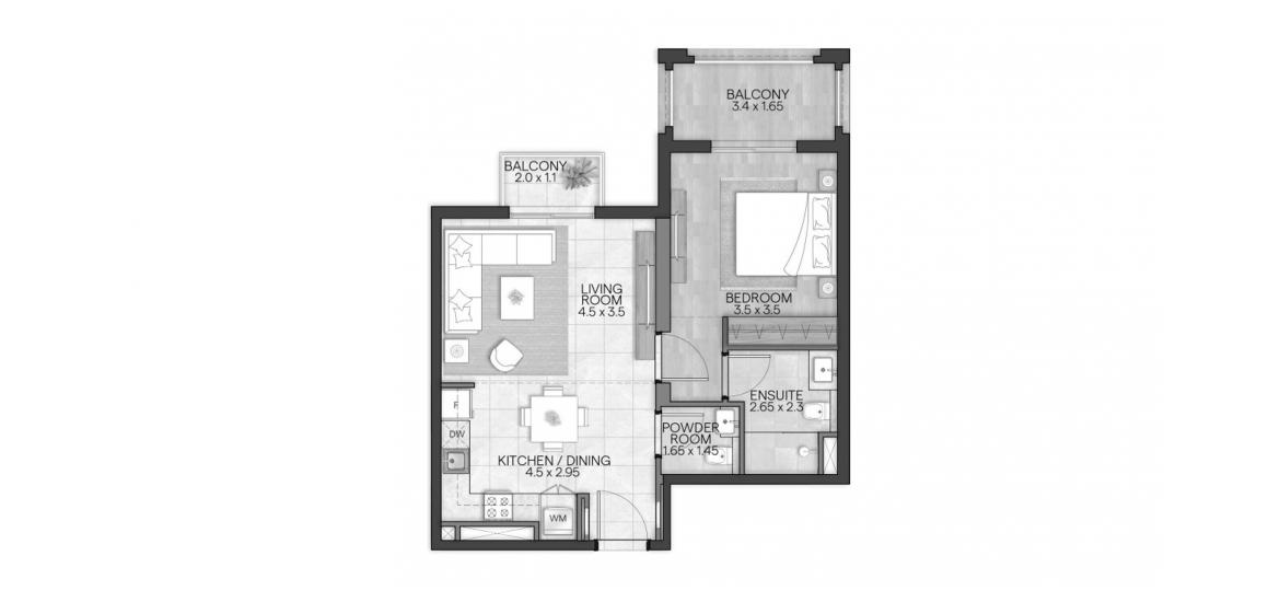 Планировка апартаментов «BLOOM LIVING GRANADA 67 SQM 1BDRM TYPE C» 2 комнаты в ЖК BLOOM LIVING GRANADA