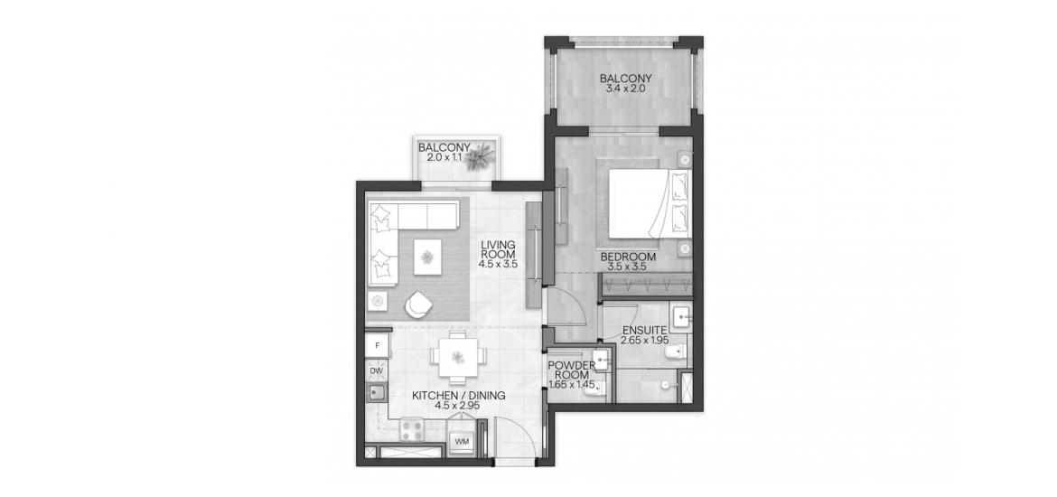 Планировка апартаментов «BLOOM LIVING GRANADA 68 SQM 1BDRM TYPE C-1» 2 комнаты в ЖК BLOOM LIVING GRANADA