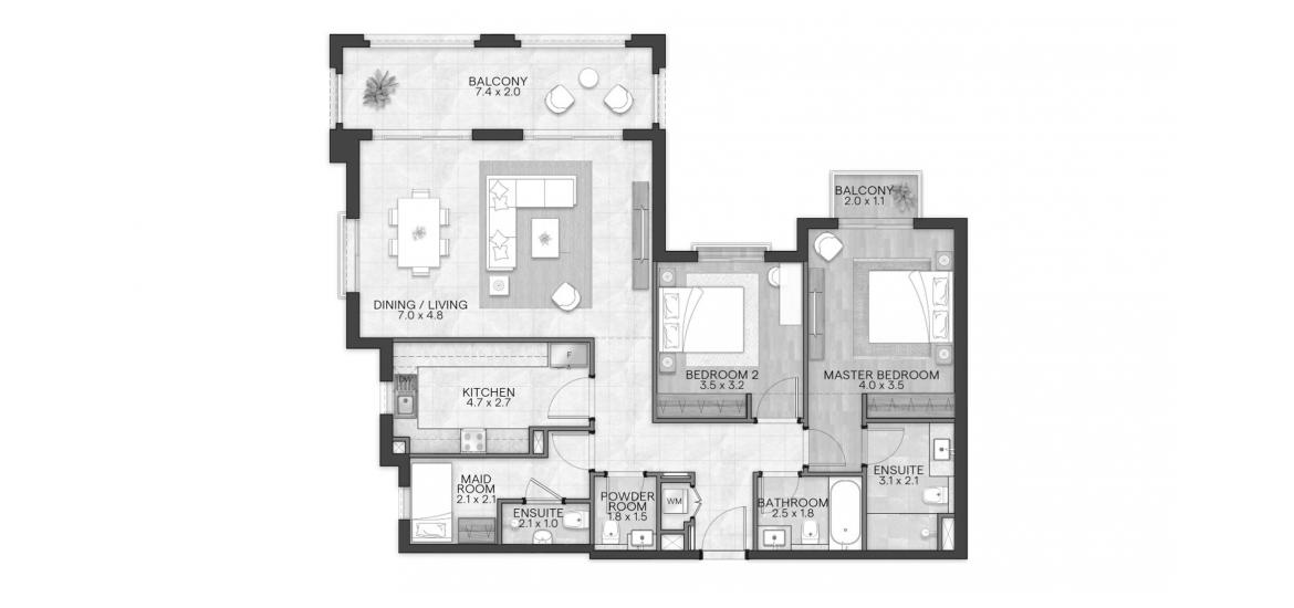 Планировка апартаментов «BLOOM LIVING GRANADA 139 SQM 2BDRM TYPE M» 2 спальни в ЖК BLOOM LIVING GRANADA