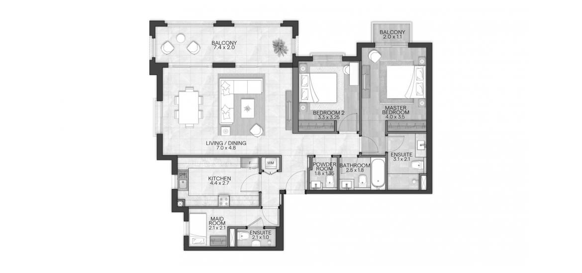 Планировка апартаментов «BLOOM LIVING GRANADA 136 SQM 2BDRM TYPE M-4» 2 спальни в ЖК BLOOM LIVING GRANADA