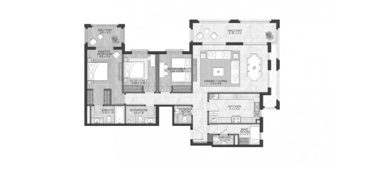 Планировка апартаментов «BLOOM LIVING GRANADA 175 SQM 3BDRM TYPE A» 3 спальни в ЖК BLOOM LIVING GRANADA