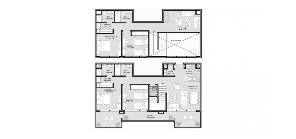 Планировка апартаментов «ROYAL PARK 182-365 SQM 4BDRM TYPE A» 4 спальни в ЖК ROYAL PARK