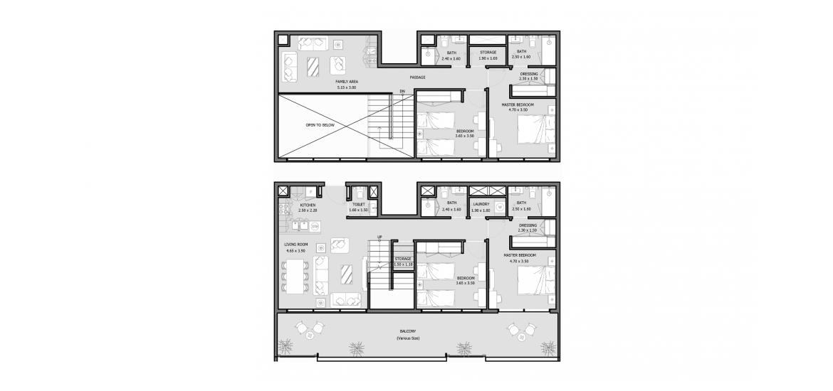 Планировка апартаментов «ROYAL PARK 188-376 SQM 4BDRM TYPE B» 4 спальни в ЖК ROYAL PARK