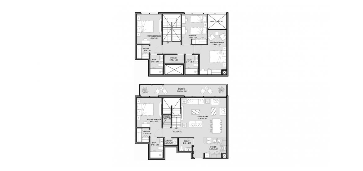 Планировка апартаментов «ROYAL PARK 163-193 SQM 4BDRM TYPE C» 4 спальни в ЖК ROYAL PARK