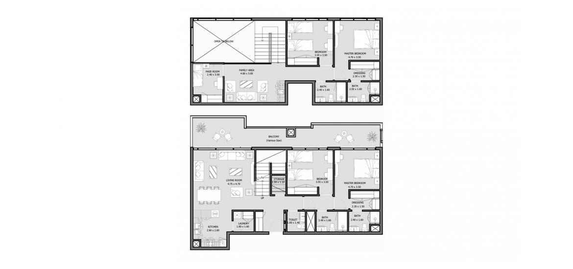 Планировка апартаментов «ROYAL PARK 265 SQM 4BDRM TYPE D» 4 спальни в ЖК ROYAL PARK