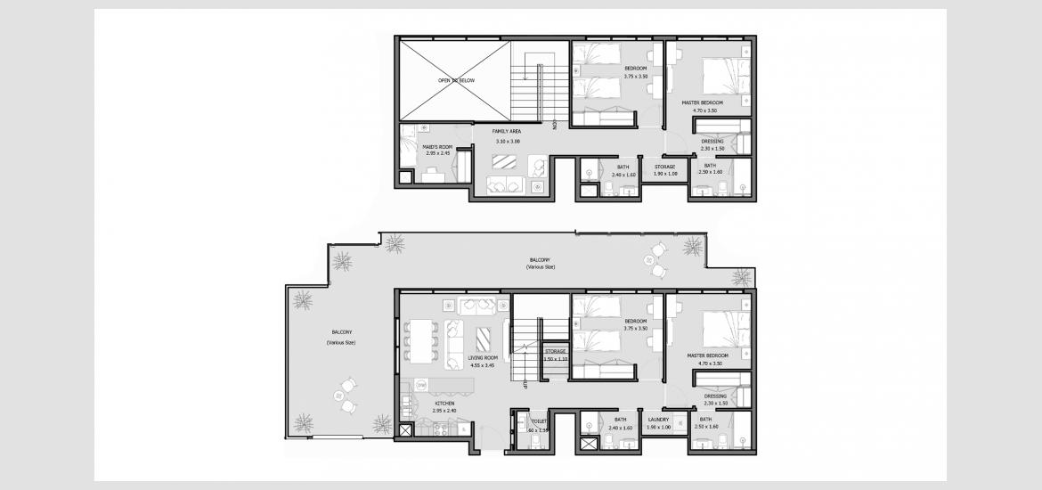 Планировка апартаментов «ROYAL PARK 233 SQM 4BDRM TYPE E» 4 спальни в ЖК ROYAL PARK