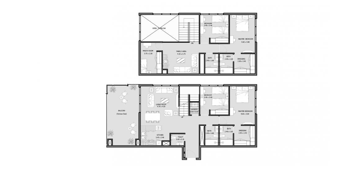 Планировка апартаментов «ROYAL PARK 233 SQM 4BDRM TYPE E» 4 спальни в ЖК ROYAL PARK