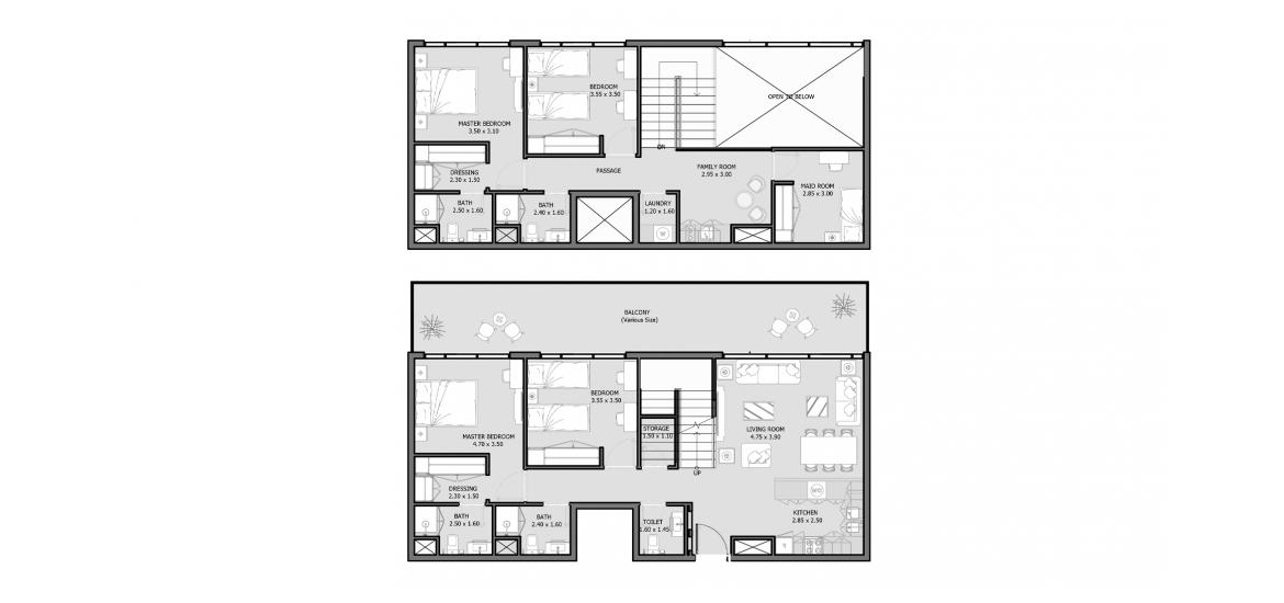 Планировка апартаментов «ROYAL PARK 191-197 SQM 4BDRM TYPE G» 4 спальни в ЖК ROYAL PARK