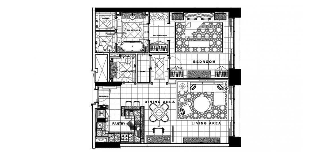 Apartment floor plan «100SQM», 1 bedroom in FAIRMONT MARINA RESIDENCES