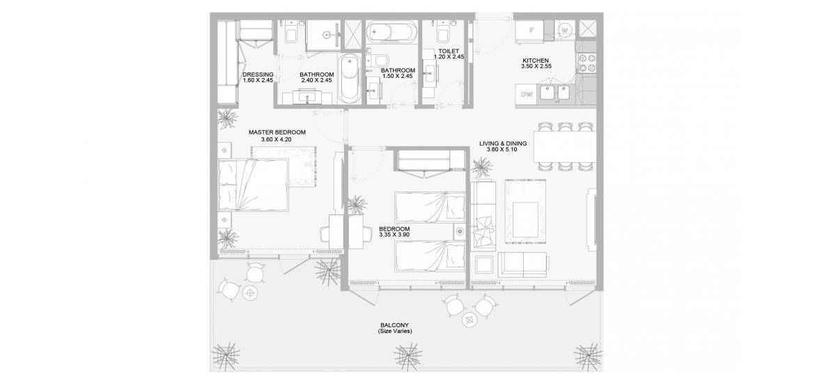 Apartment floor plan «131SQM», 2 bedrooms in PLAZA