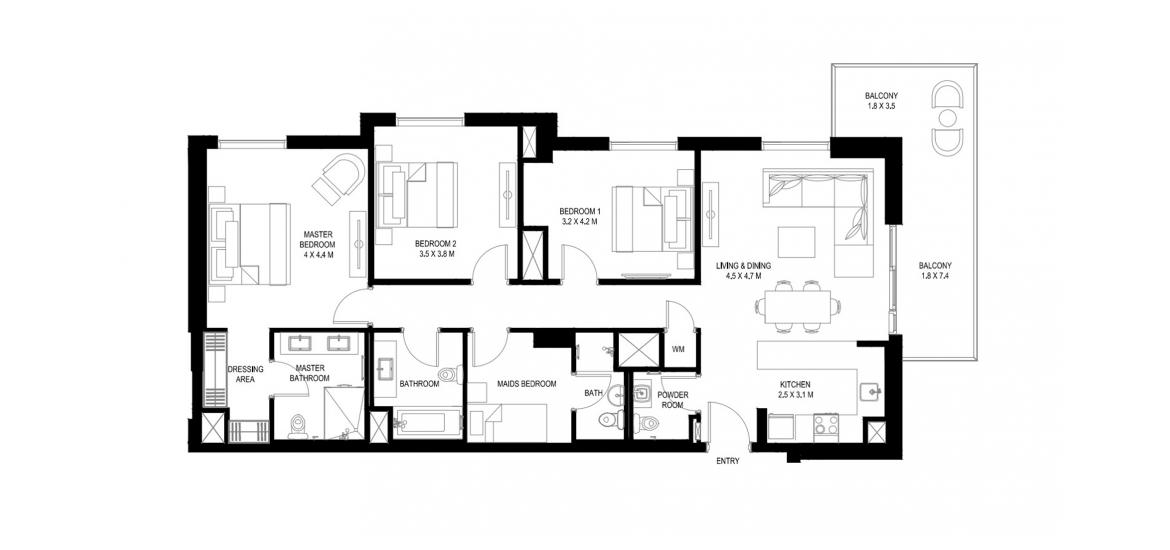 Apartment floor plan «139SQM», 3 bedrooms in WATER’S EDGE