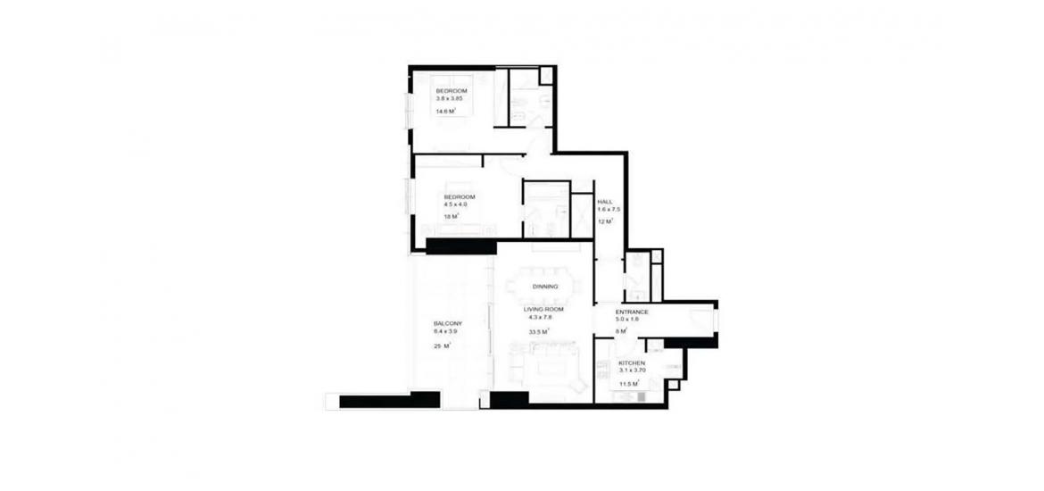 Apartment floor plan «SQM 144», 2 bedrooms in PARK VIEW AT AL REEM