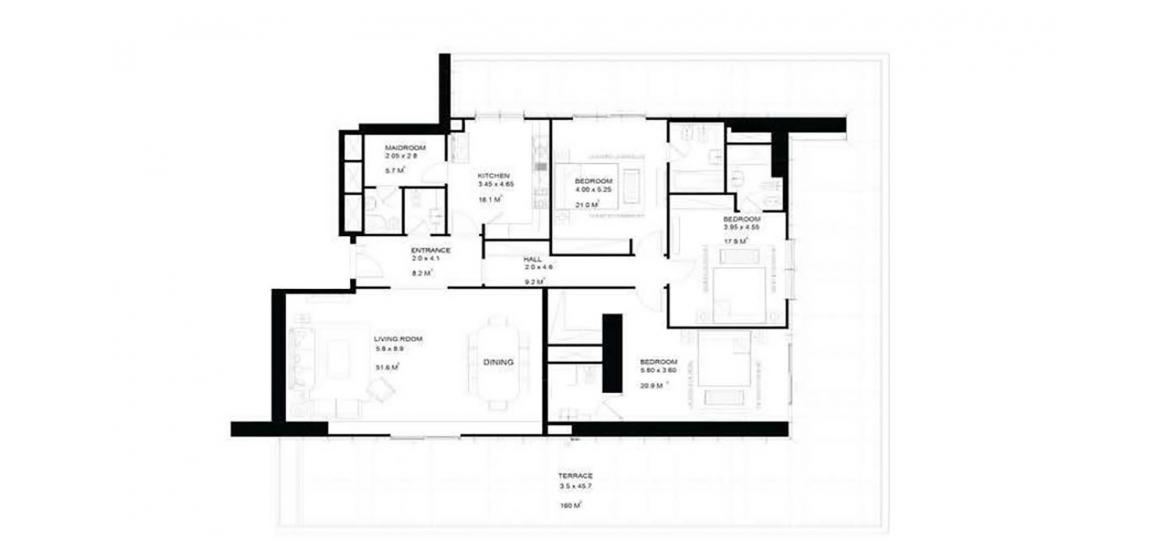 Apartment floor plan «SQM 165», 2 bedrooms in PARK VIEW AT AL REEM