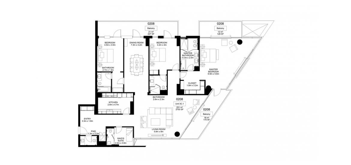 Apartment floor plan «300SQM», 3 bedrooms in MAMSHA AL SAADIYAT