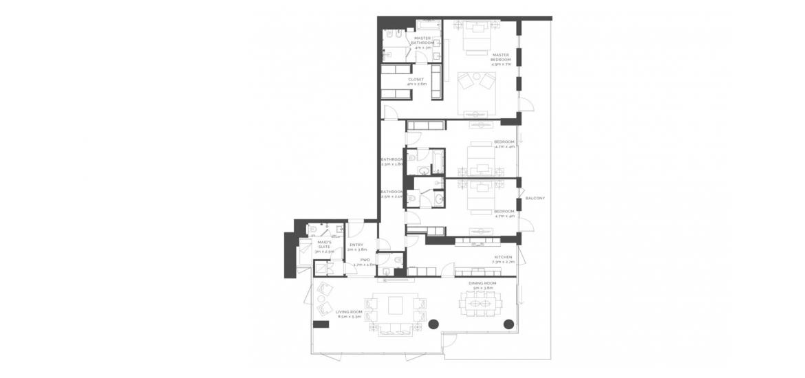 Apartment floor plan «345SQM», 3 bedrooms in MAMSHA AL SAADIYAT