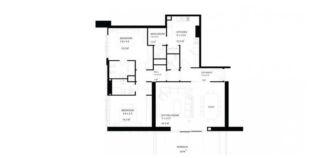 Apartment floor plan «SQM 166», 2 bedrooms in PARK VIEW AT AL REEM